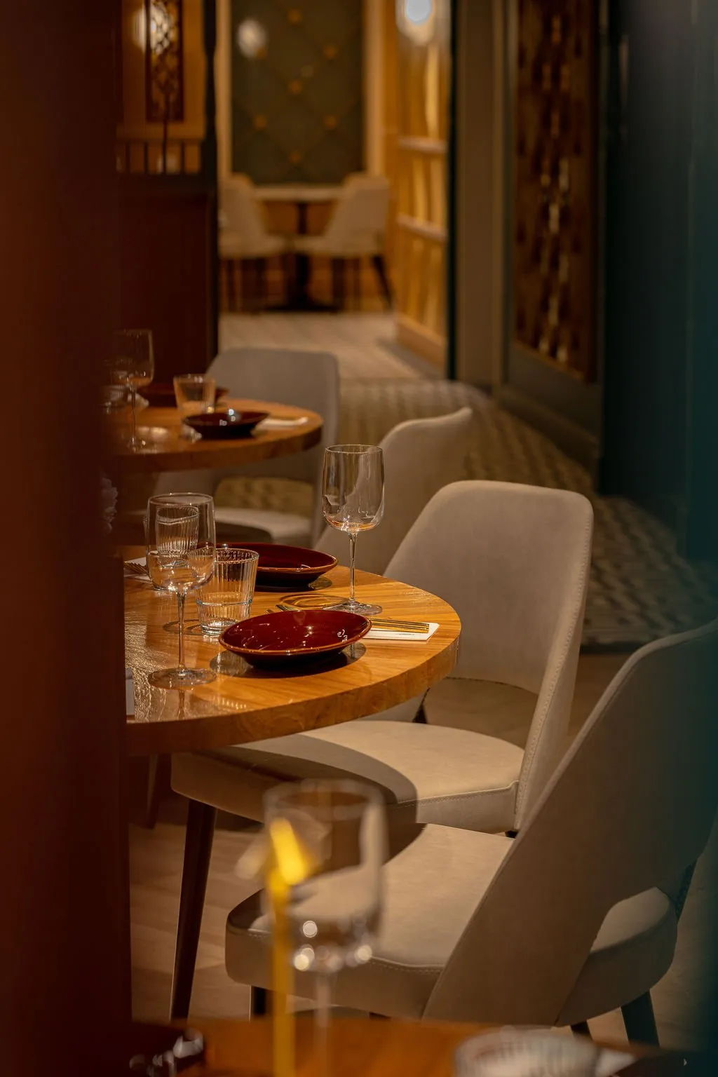 Interior view of Thai Pavilion, warm ambient lighting